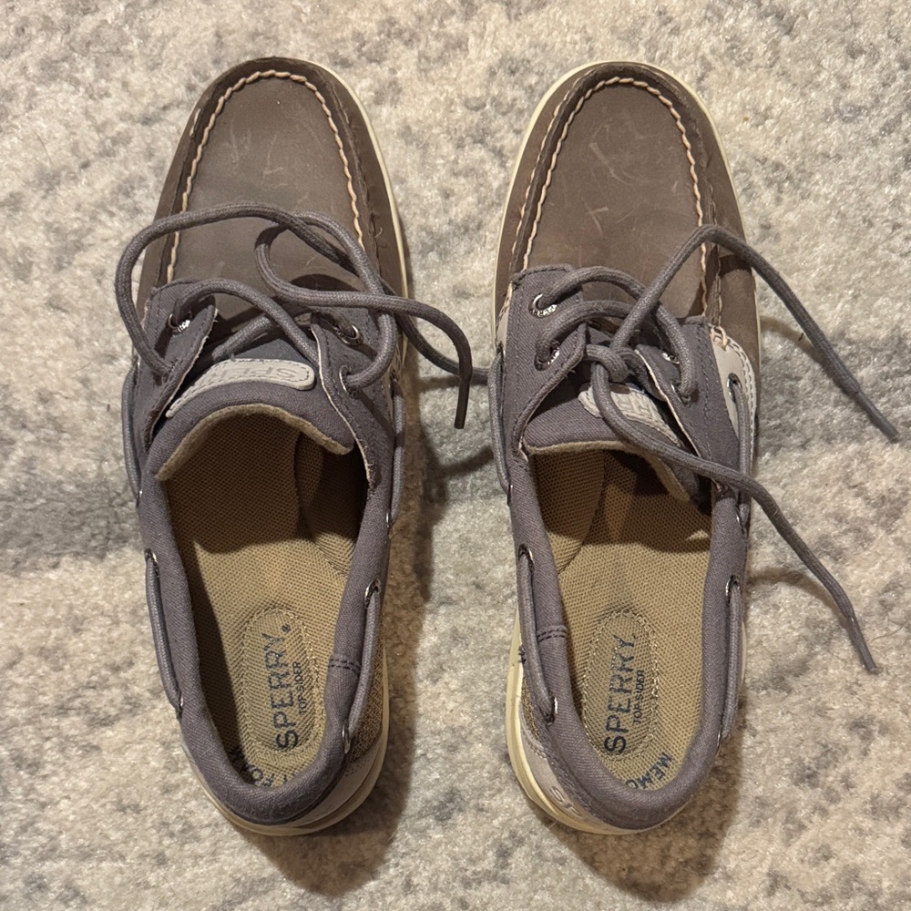 Sperry Gray Canvas and Brown Leather Boat Shoes